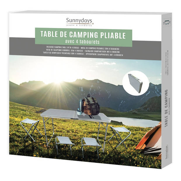 Sunnydays camping tafel/krukjes - opvouwbaar - grijs - L120 x B60 x H67 cm&nbsp;- Bijzettafels - Campingtafels