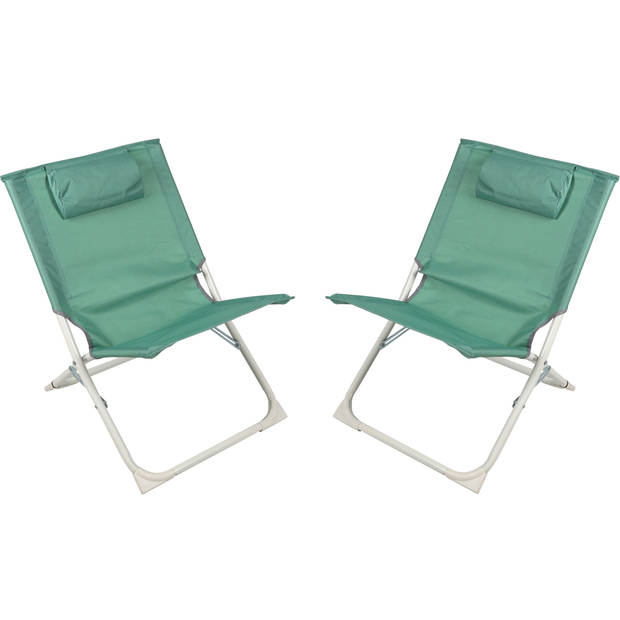 Sunnydays Havana camping/strand stoel - 2x - aluminium - inklapbaar - groen - L49 x B62 x H61 cm - Campingstoelen