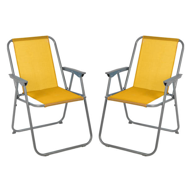 Sunnydays Picnic camping/strand stoel - 4x - aluminium - inklapbaar - geel - L53 x B55 x H75 cm - Campingstoelen