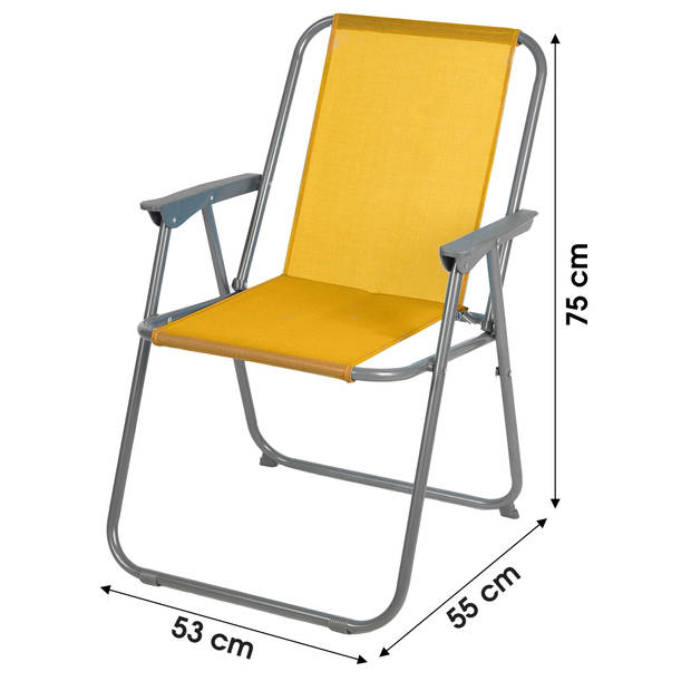 Sunnydays Picnic camping/strand stoel - 4x - aluminium - inklapbaar - geel - L53 x B55 x H75 cm - Campingstoelen
