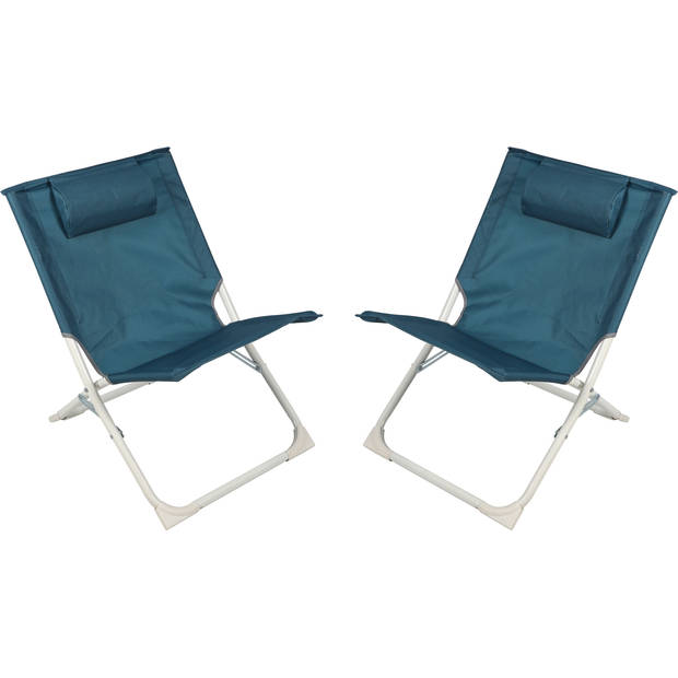 Sunnydays Havana camping/strand stoel - 2x - aluminium - inklapbaar - blauw - L49 x B62 x H61 cm - Campingstoelen