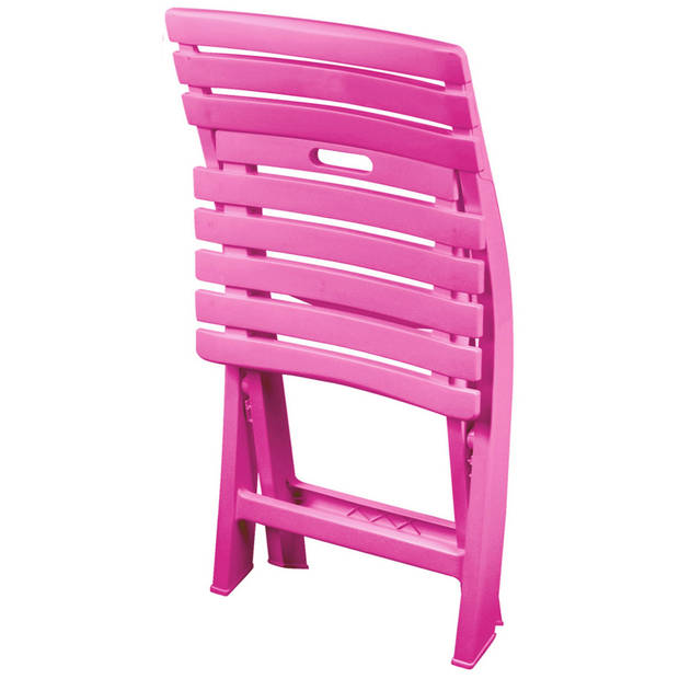 Sunnydays Klapstoel voor buiten/binnen - 2x - roze - 41 x 79 cm - stevig kunststof - Bijzet stoelen - Klapstoelen