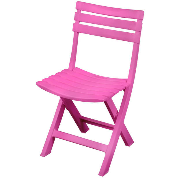 Sunnydays Klapstoel voor buiten/binnen - 2x - roze - 41 x 79 cm - stevig kunststof - Bijzet stoelen - Klapstoelen