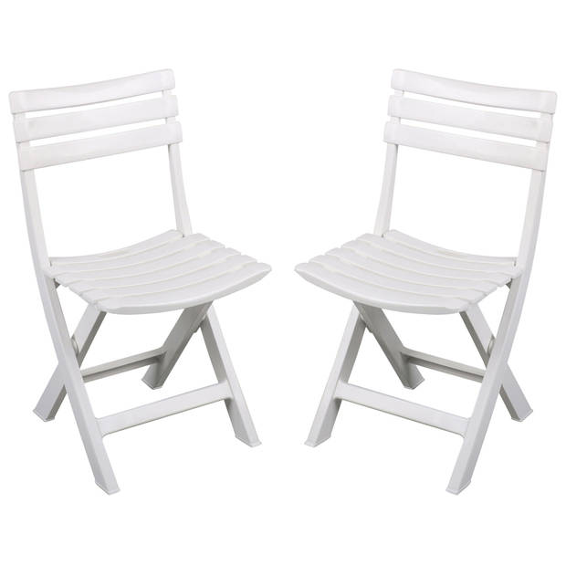 Sunnydays Klapstoel voor buiten/binnen - 2x - wit - 41 x 79 cm - stevig kunststof - Bijzet stoelen - Klapstoelen