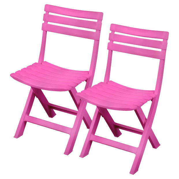 Sunnydays Klapstoel voor buiten/binnen - 2x - roze - 41 x 79 cm - stevig kunststof - Bijzet stoelen - Klapstoelen