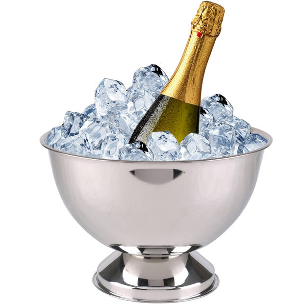 Urban Living Champagnekoeler/grote ijsemmer op voet - 20 Liter - zilver - RVS - D34 x H22 cm - IJsemmers