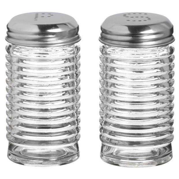 Urban Living Peper en zout stel - ribbel glas - 90 cl - setje van 2x stuks - Peper en zoutstel