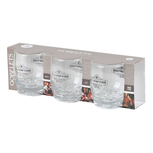 Urban Living whisky/water/drinkglazen Comptoir - gedecoreerd glas - 3x stuks - 290 ml - Whiskeyglazen
