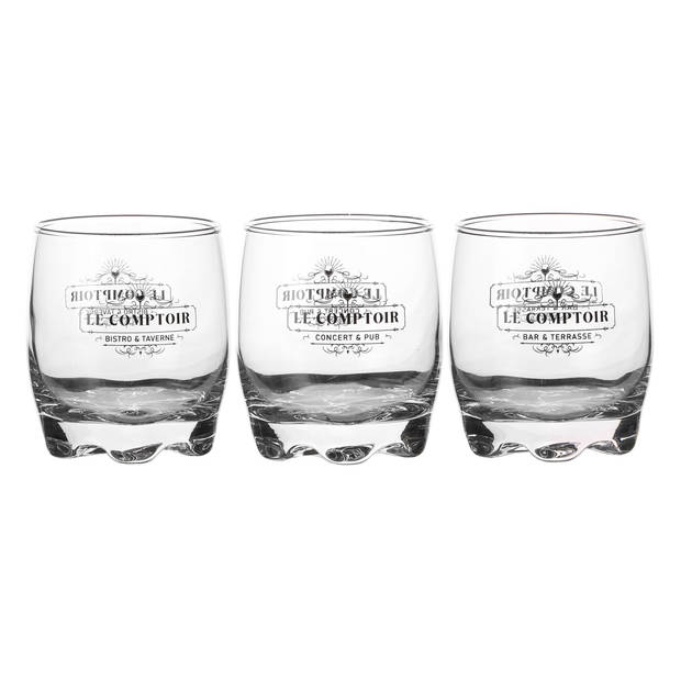 Urban Living whisky/water/drinkglazen Comptoir - gedecoreerd glas - 6x stuks - 290 ml - Whiskeyglazen