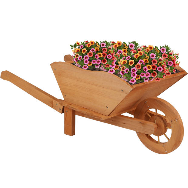 Urban Living Plantenbak/bloembak - kruiwagen - hout - 73x31x28cm - decoratie - Plantenbakken