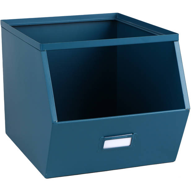 Urban Living Stapelbare opbergmand Open Metal Box - 4x - L23 x B32 x H21 cm - metaal - donkerblauw - Opbergmanden