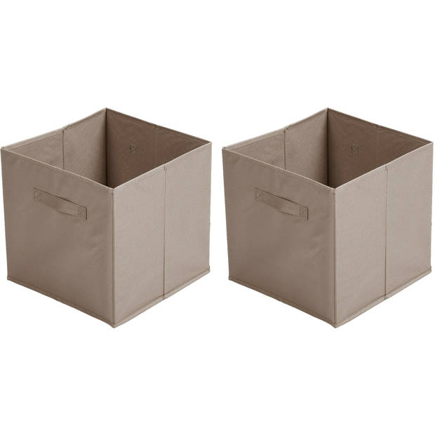 Urban Living Opbergmand/kastmand Square Box - 2x - karton/kunststof - 29 liter - beige - 31 x 31 x 31 cm - Opbergmanden