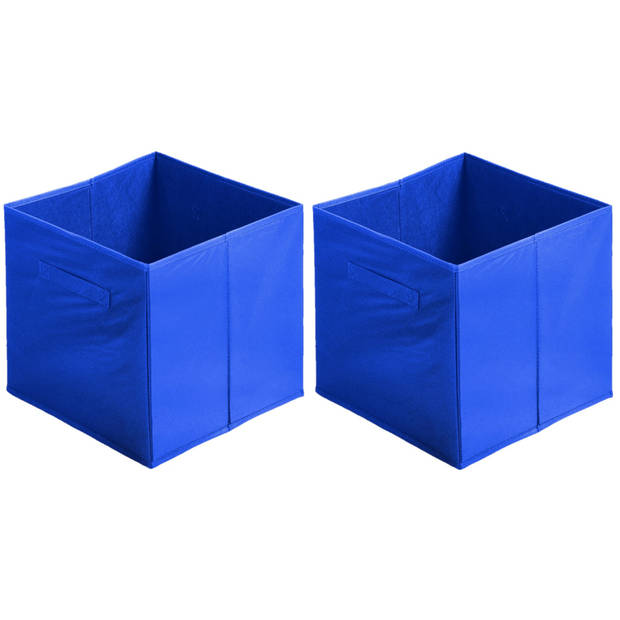 Urban Living Opbergmand/kastmand - 2x - karton/kunststof - 29 liter - blauw - 31 x 31 x 31 cm - Opbergmanden