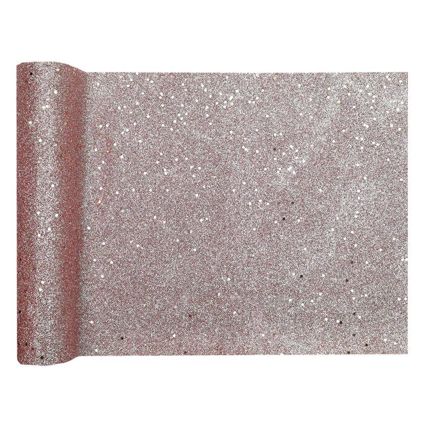 Santex Tafelloper op rol - rose goud glitter - 28 x 300 cm - polyester - Feesttafelkleden