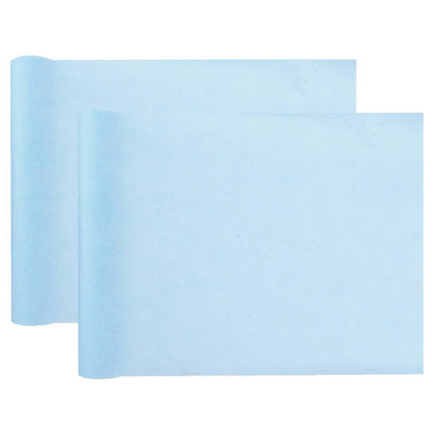 Santex Tafelloper op rol - 2x - polyester - lichtblauw - 30 cm x 10 m - Feesttafelkleden