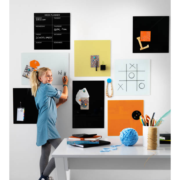 NAGA - Magnetisch Glasbord - Oranje - 45 x 45 cm - Geschikt voor whiteboard markers