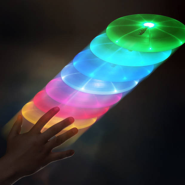 Led Frisbee - Nachtelijk Plezier - 7 Kleurige Ledverlichting - 25cm Diameter - Duurzaam Plastic - Inclusief Batterijen -