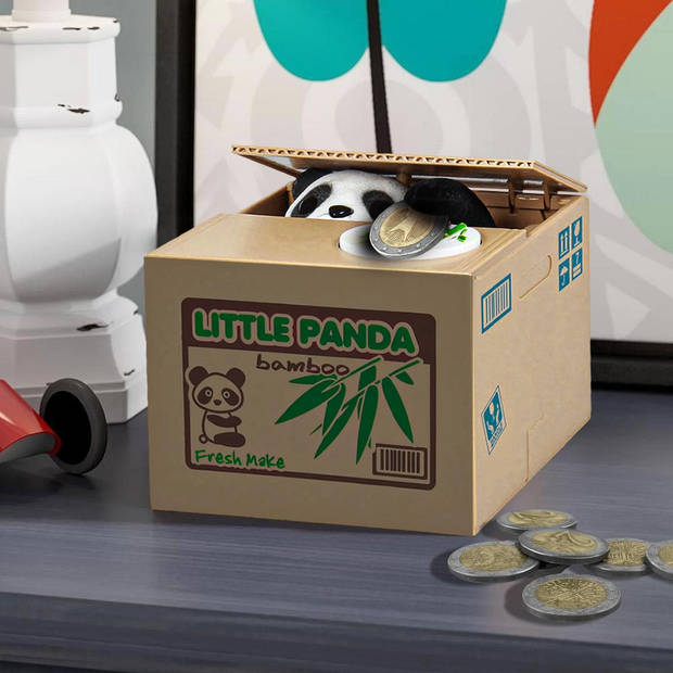 Panda Bank - Stelende Panda - Stimulans om te Sparen - 10 x 11,5 x 12 cm - Panda Spaarpot - Groen/Zwart