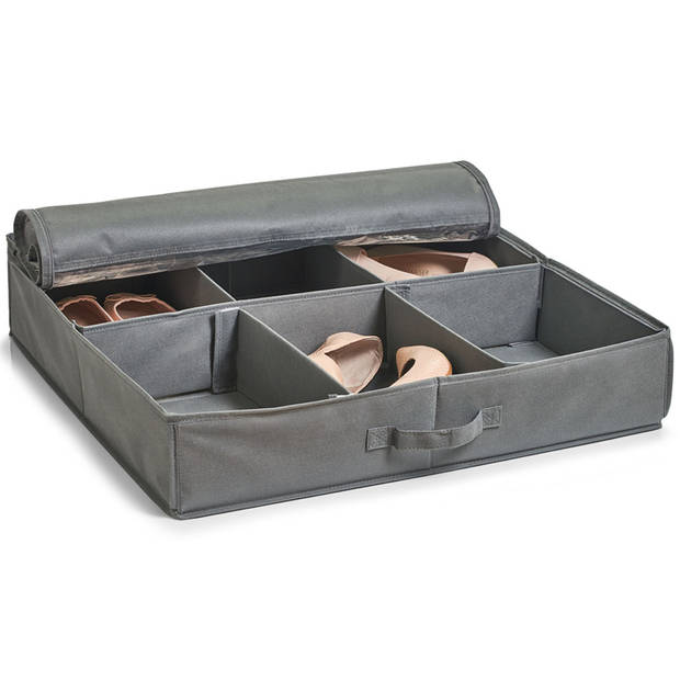 Zeller schoenenopberger - voor onder bed - 6 vakken - grijs - 60 x 60 x 30 cm - Schoenenrekken