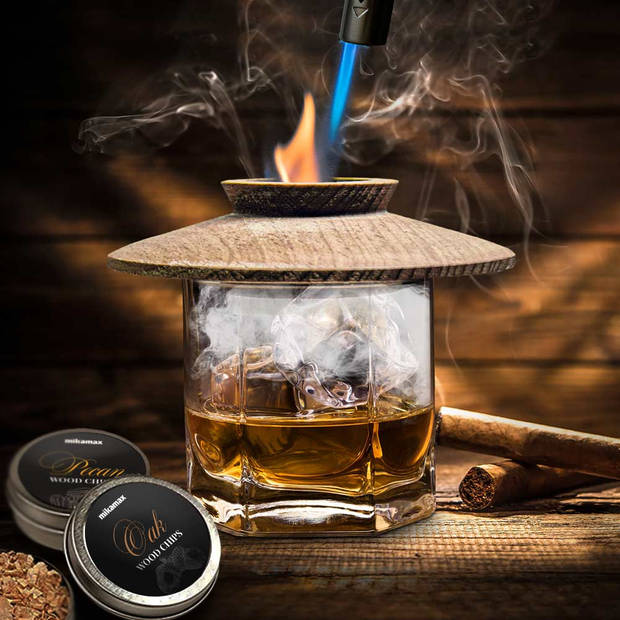 Whisky s/moker – Complete Set – 4-delig - Incl. 4 Aromas, Aansteker, Schoonmaakborstel en Gaas – Rookapparaat - Original
