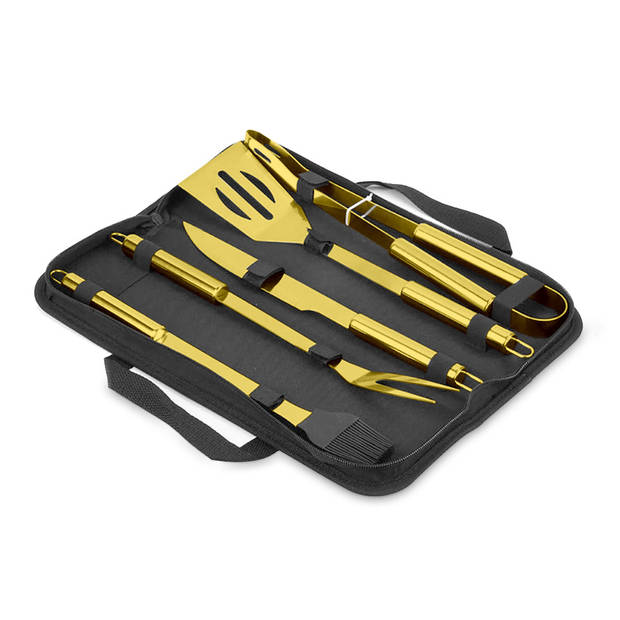 Gouden BBQ Tools - Miljonair Barbecue Accessoire Set - 5 Delige BBQ set - Incl. Meegeleverde Tas - Gouden BBQ Set - Hoge