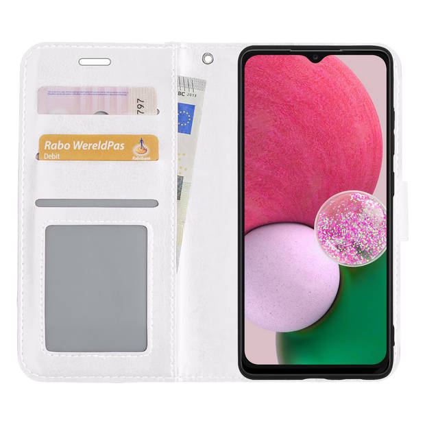 Basey Samsung Galaxy A13 4G Hoesje Book Case Kunstleer Cover Hoes - Wit