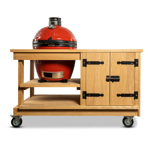 Eiken tafel met kast + Kamado Joe Classic of Big Joe - Rood