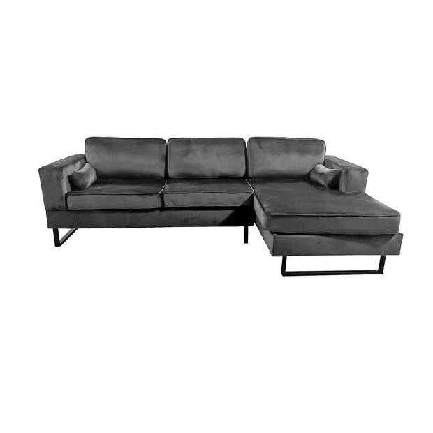 Hoekbank design Darsiono 280cm bank grijs velvet loungebank zowel links als rechts bankstel