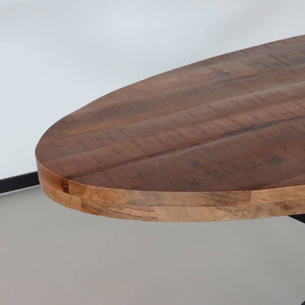 Eettafel ovaal mangohout 240cm James bruin ovale industriële tafel duurzaam mango eetkamertafel