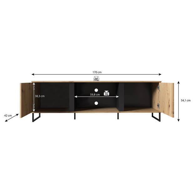 Meubella TV-Meubel Saturn - Eiken - Zwart - 170 cm