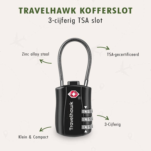 Travelhawk Kofferslot - TSA Reisslot - Cijferslot - Cijferslot Hangslot - 3 Cijferig - 1 stuk - Zwart