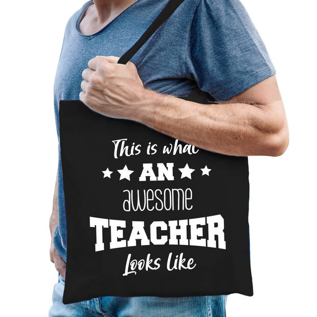 Bellatio Decorations cadeau tas meester - katoen - zwart -This is what an awesome teacher looks like - Feest Boodschappe