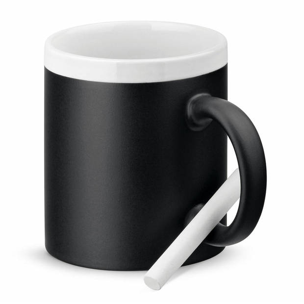 Luxe krijt koffiemok/beker - 2x - wit/zwart - keramiek - met all-over schrijfvlak - 350 ml - Bekers