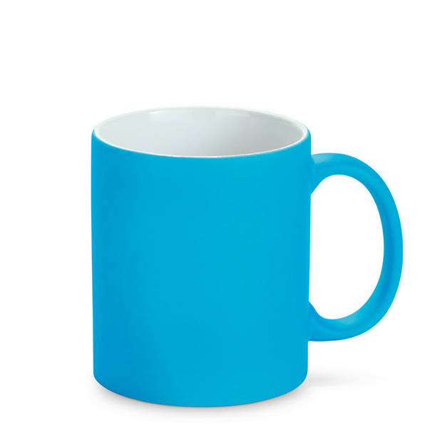 Luxe krijt koffiemok/beker - 2x - blauw - keramiek - met all-over schrijfvlak - 350 ml - Bekers
