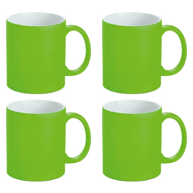 Luxe krijt koffiemok/beker - 4x - limegroen - keramiek - met all-over schrijfvlak - 350 ml - Bekers