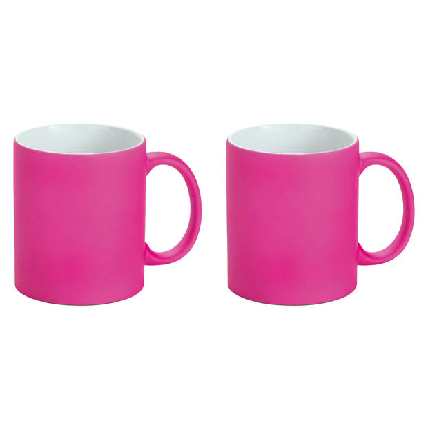 Luxe krijt koffiemok/beker - 2x - roze - keramiek - met all-over schrijfvlak - 350 ml - Bekers
