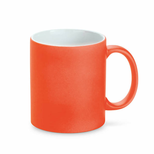 Luxe krijt koffiemok/beker - 2x - oranje - keramiek - met all-over schrijfvlak - 350 ml - Bekers