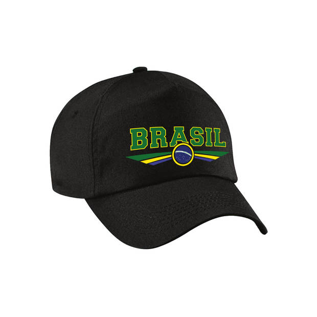 Brazilie / Brasil landen pet / baseball cap zwart voor kinderen - Verkleedhoofddeksels