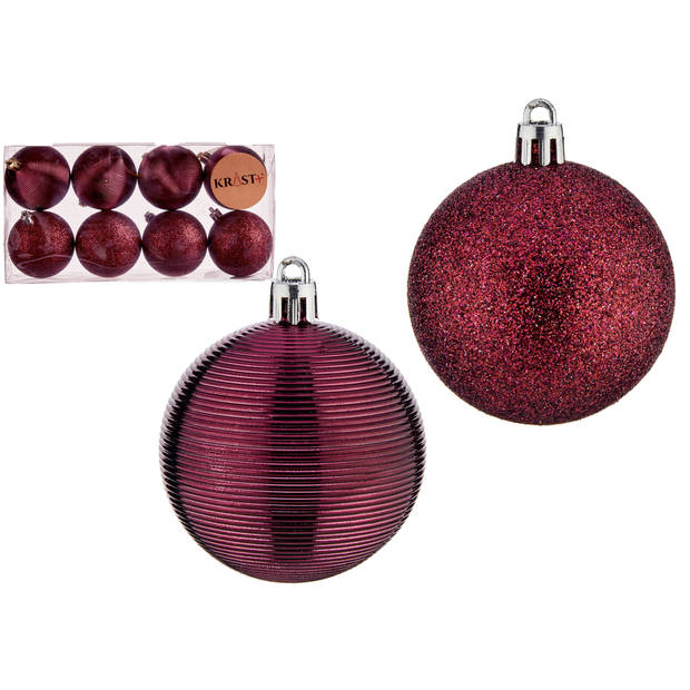 Krist+ kerstballen - 16x-bordeaux rood - kunststof -gedecoreerd -6 cm - Kerstbal