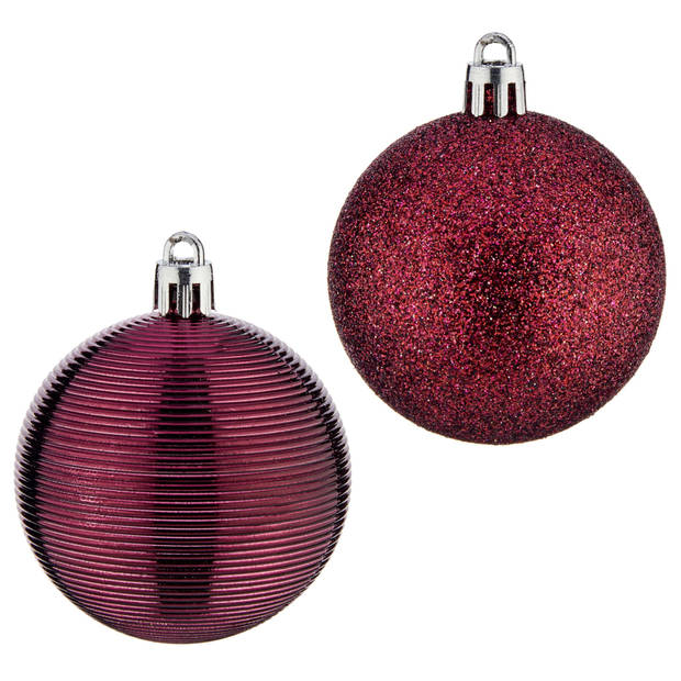 Krist+ kerstballen - 16x-bordeaux rood - kunststof -gedecoreerd -6 cm - Kerstbal