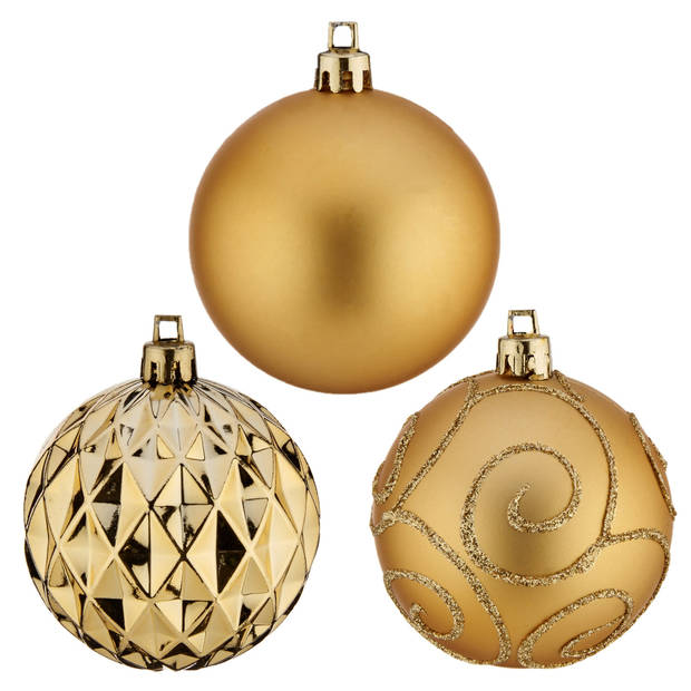 Krist+ kerstballen - 6x stuks - goud - kunststof - gedecoreerd - Kerstbal