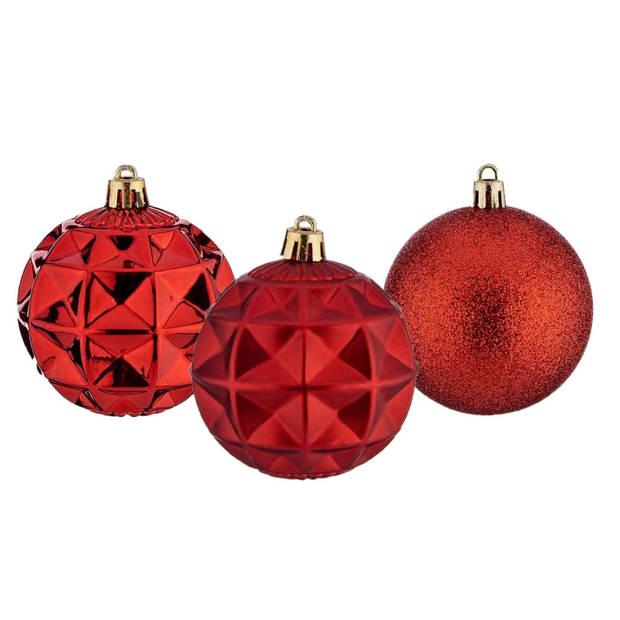 Krist+ kerstballen - 6x stuks - rood - kunststof - gedecoreerd -7 cm - Kerstbal