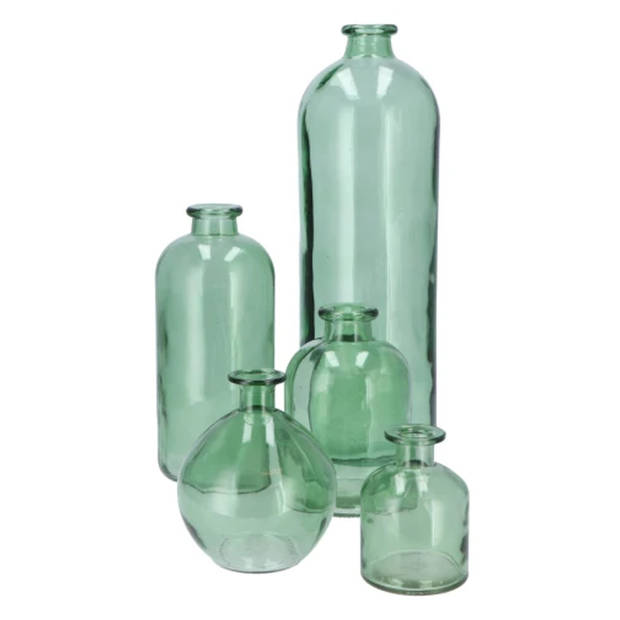DK Design Bloemenvaas fles model - helder gekleurd glas - zeegroen - D11 x H25 cm - Vazen