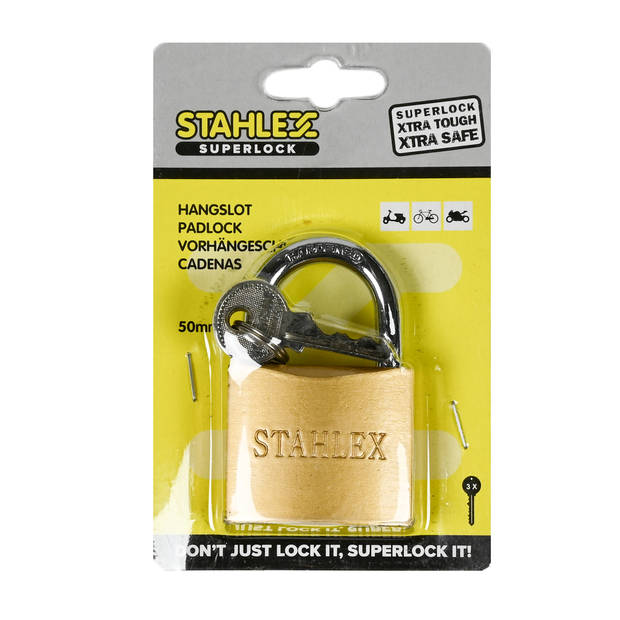 Stahlex Hangslot met 3 sleutels - 50 mm - messing - kofferslot - Hangsloten
