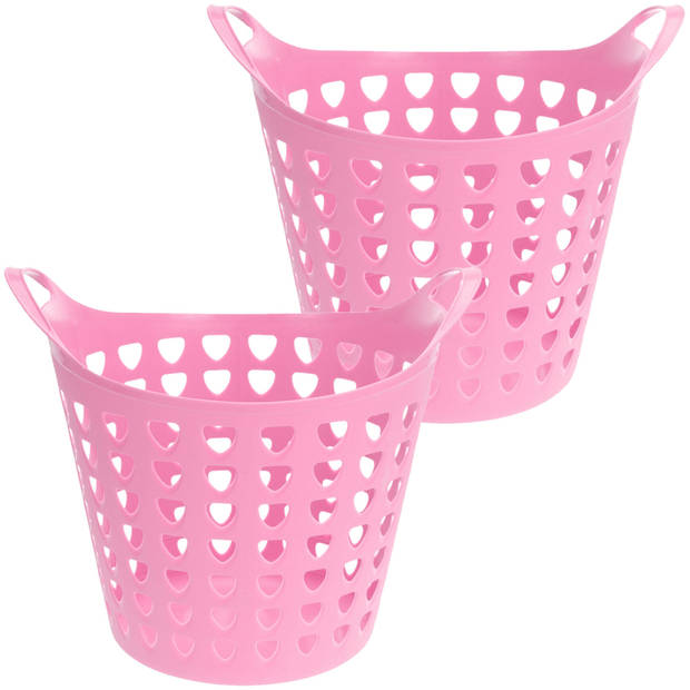 Flexibele wasmand - 2x - roze - 26 liter - kunststof - 40 x 42 cm - Wasmanden