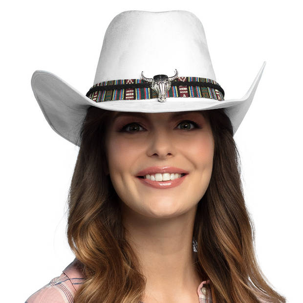 Boland party Carnaval verkleed cowboy hoed Rodeo - wit - volwassenen - polyester - Verkleedhoofddeksels