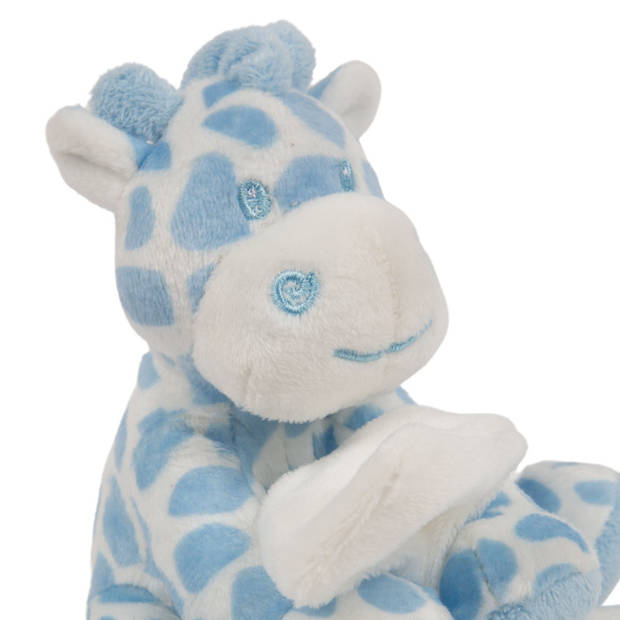 Suki Gifts pluche gevlekte giraffe knuffeldier - tuttel doekje - blauw/wit - 30 cm - Knuffeldoek