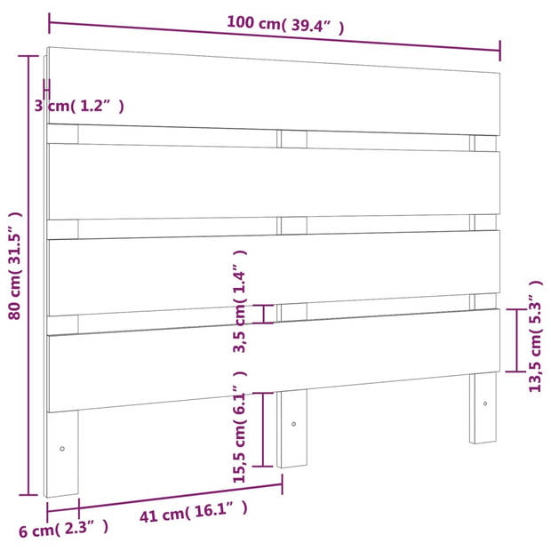 vidaXL Hoofdbord 100x3x80 cm massief grenenhout wit