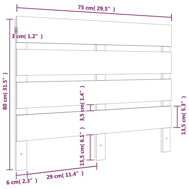 vidaXL Hoofdbord 75x3x80 cm massief grenenhout