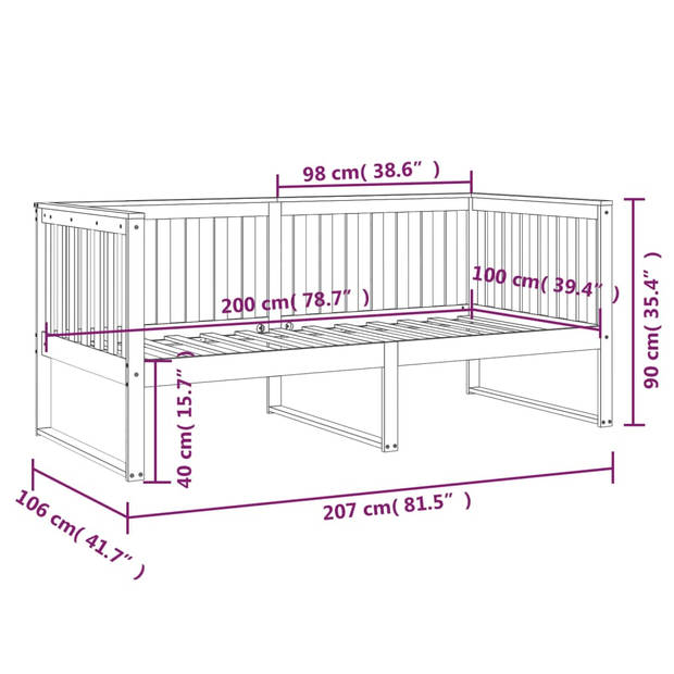 vidaXL Slaapbank 100x200 cm massief grenenhout zwart